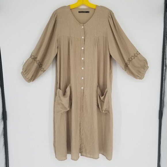 Gudrun Sjoden Sampler Embroidered Linen Dress / Duster , L, Cottagecore, Vintage - Picture 1 of 8